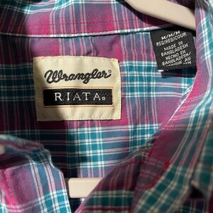 Wrangler Riata Men's Casual Plaid Shirt - Pink and Blue